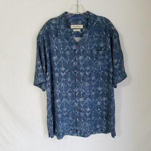 Tommy Bahama 100% Silk Blue Palm Tree Hawaiian Shirt Mens Size Large